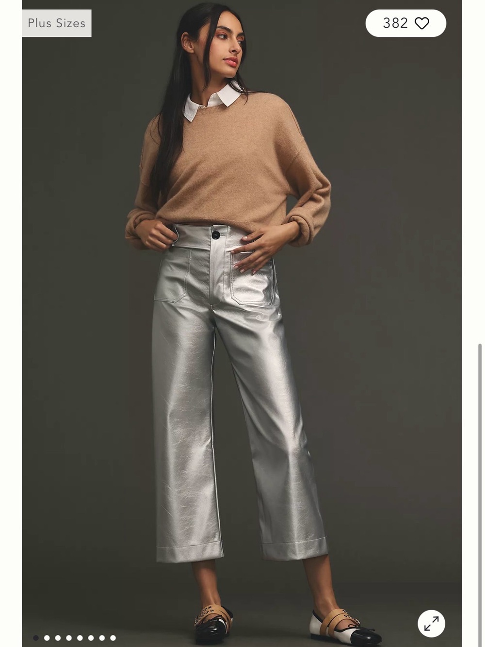 Maeve Metallic Silver Cropped Wide-Leg Pants